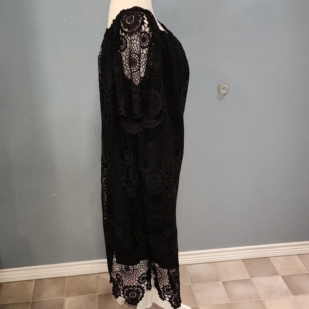 Shein Curve Boho Floral Lace Scoopneck Maxi Dress Feminine Summer Resortwear